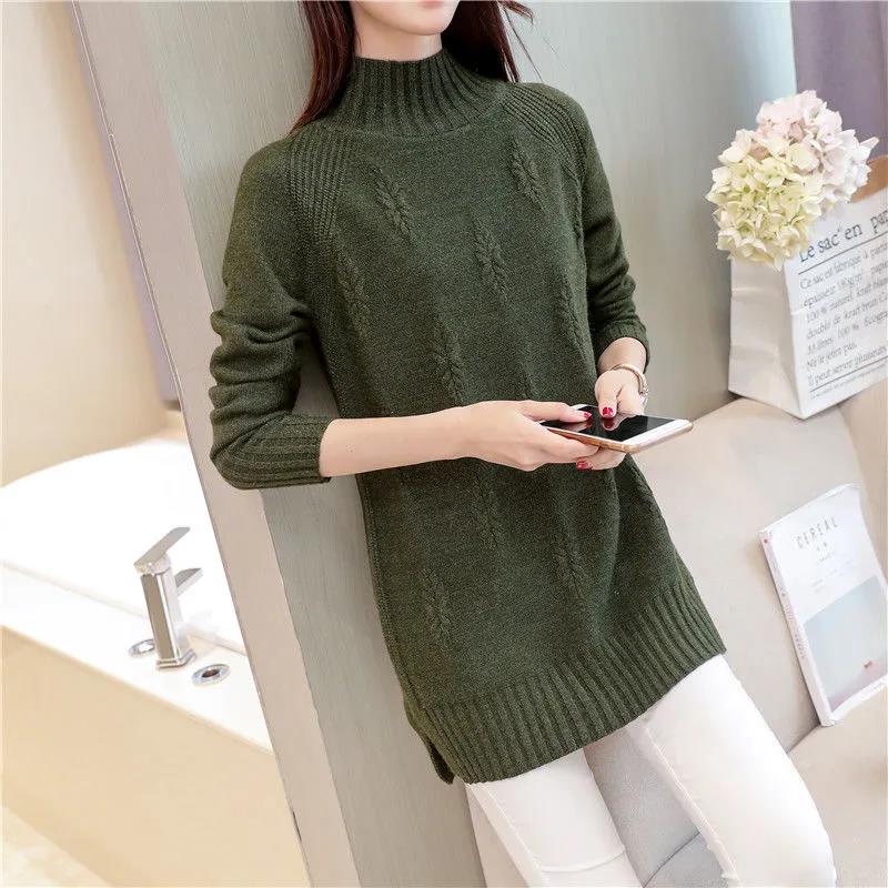 Women's Sweater Mid Length Loose Bottoming Shirt Half Turtleneck Large Size Knit Sweater Top