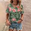 Summer Comfortable Women's T-shirt Fashion Flower Pattern Print Leisure Elegant V-neck T-shirt Daily Women's T-shirt