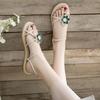 Fashion Beach Outdoor Flat Rubber Round Toe Tip Flowers Women's Sandals Chic and Elegant Summer 2025 Offers Luxury Korea Ladies Shoes