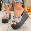 Fashion Ladies Shoes 2025 Open Toe Platform Casual Slippers Women New Print Super High Outdoor Plus Size Women's Platform Wedge Sandals