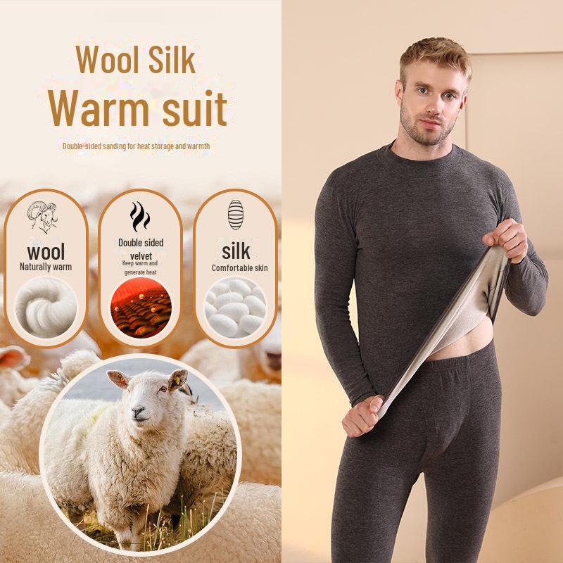 Men's Silk Cashmere Thermal Underwear Set: Velvet-Enhanced for Autumn and Winter