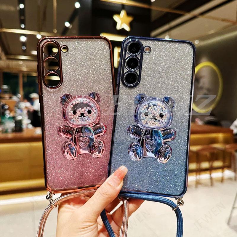 Quicksand Bear Holder Lanyard Glitter Phone Case For Infinix Hot 40 40i 30 30i 20 12 11S 11 10 9 Play NFC Zero 30 Bracket Cover