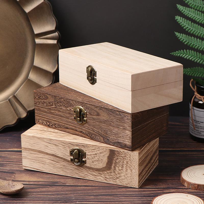 Retro Jewelry Box Desktop Natural Wood Clamshell Storage Decoration Wooden