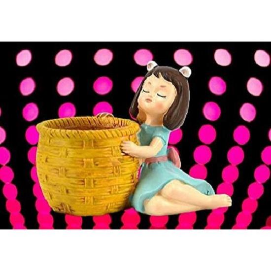 Cute Thinking Dreaming Girl with Basket Showpiece, Office , Home , Car and Desk Decor , Antique Touch , For Birthday , Wedding and Valentine Gift