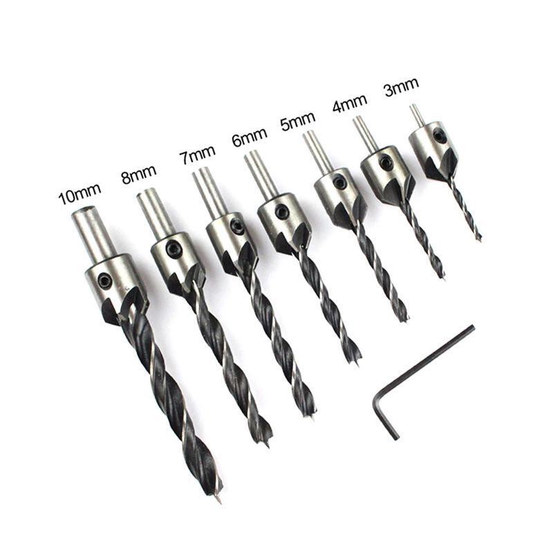 Adjustable 7-Piece Three-Pointed Woodworking Countersink Drill Set