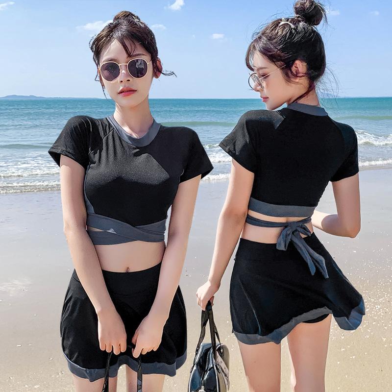 Bathing Suit Hot Spring Small Chest Gathering Slim Skirt Conservative Women's Swimsuit