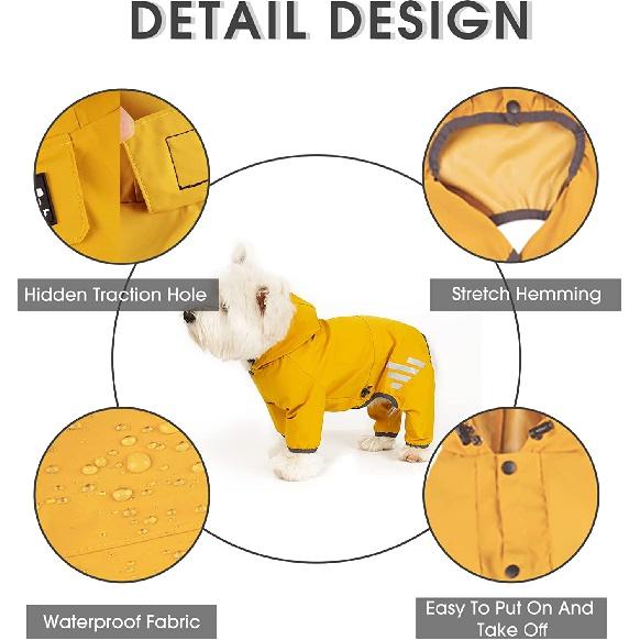 Dog Raincoat with Hood for Puppy Small Medium Dogs Solid Puppy Clothes Reflective Pets Cats Outwear Four-legged
