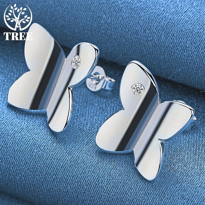 925 Sterling Silver Butterfly AAA Zircon Stud Earrings Jewelry