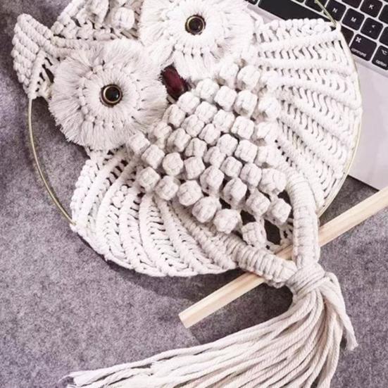 Owl Macrame Wall Hanging Decor for Living Room Office Bedroom Hand Woven Boho Tapestry Owl Markaf Wall Art Crafts