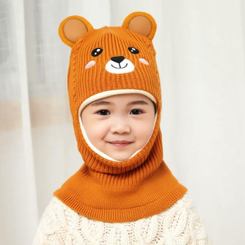 2020New Baby Girl Winter Hat Warm Bear Skullies Beanies Knitted Cap Kids Balaclava Mask Hats
