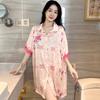 Pink Sweet Wind Loose Rose Print Shirt Nightdress Women's Casual Fashion Can Be Worn Outside Loungewear