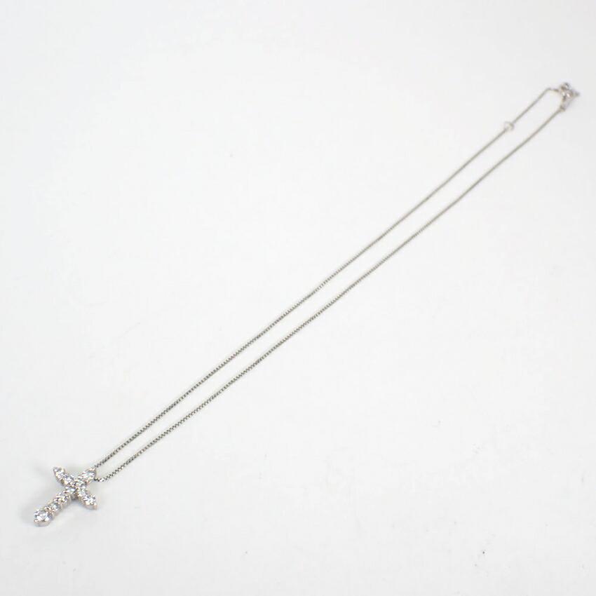 [Pre-owned] Pt900/850 Diamond/0.50ct Cross Pendant/Necklace/j95-6