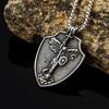 Hot Selling European and American Retro Mythological Angel Pendant, Fashionable Stainless Steel Cross Shield Necklace, Accessory