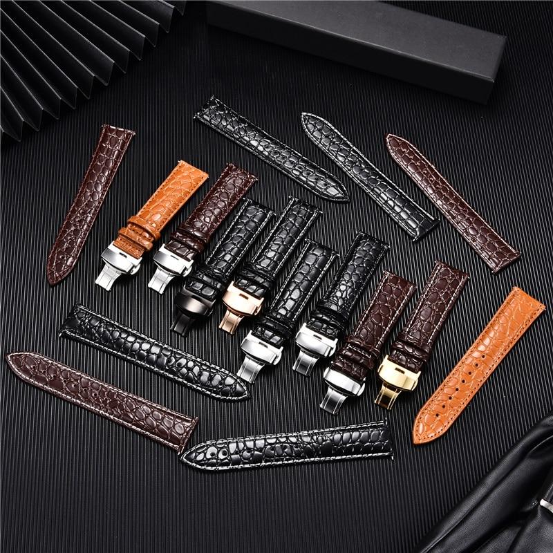 Crocodile Pattern Luxury Design Leather Watchbands with Automatic Buckle Men Watch Band 18mm 20mm 22mm 24mm Watch Straps