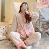 Pajamas Suit Women's Fall and Winter Thickened Warm and Soft V-neck Head Long-sleeved Two-piece Homewear