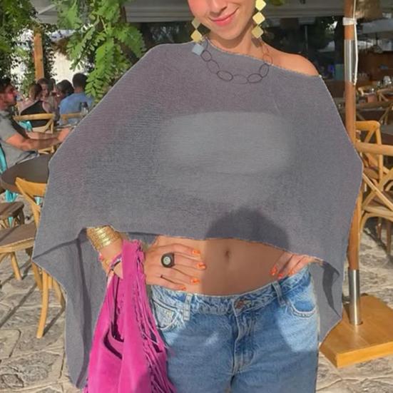 Women Cloak Shawl Mesh Wrap with Asymmetrical Hem Lightweight Summer Pullover Sweater Travel Wrap-around Clothing
