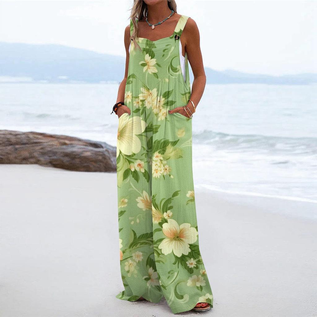 Женский модный повседневный свободный комбинезон без рукавов с карманами и принтом