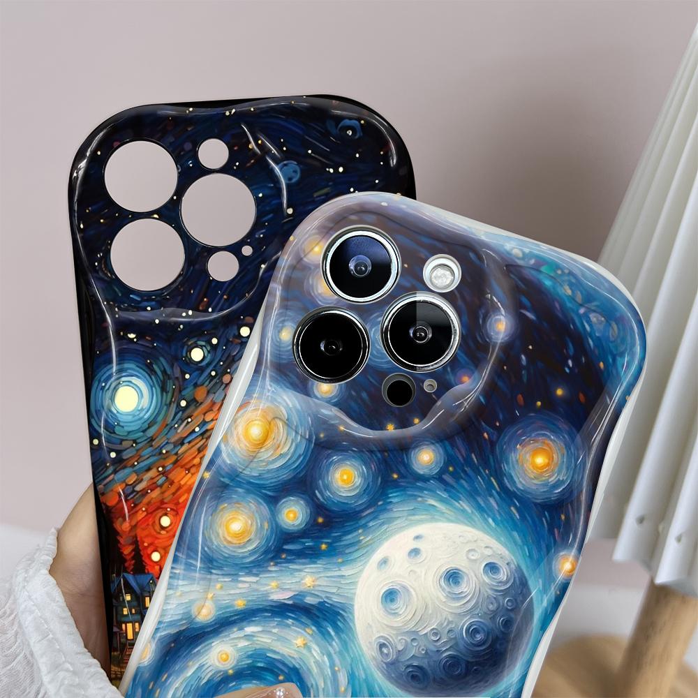 For OPPO A17 A18 A38 A58 A98 Reno7 Z 8Z 8T 11F 11 Pro Realme 12 Lite 12 Pro C30 Painting Starry Night Sunset Cream Texture Soft Silicone Case
