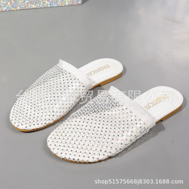 Большого размера низкокаблучные носки-сетка тапочки женские новые фэн-шуй бриллиантовые сандалии женские