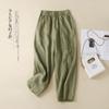 Spring and Summer Literary Retro Cotton Linen Harem Trousers Plus Size Women's Elastic Waist Solid Colour Versatile Cropped Pants