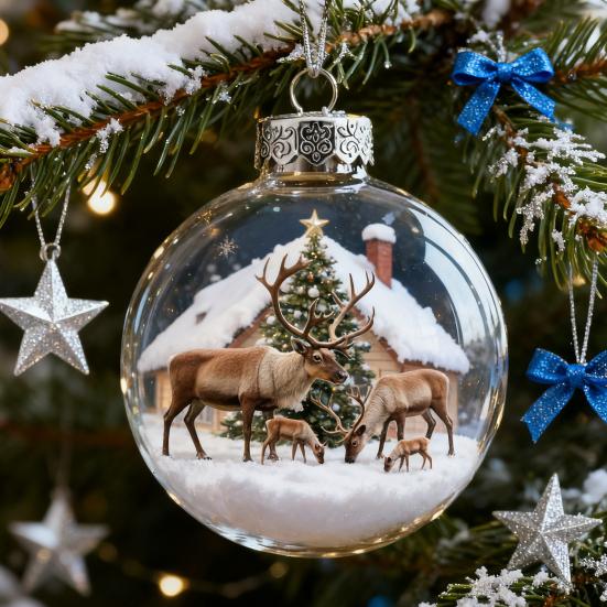 The Reindeer Family Christmas Ball Funny 3D Reindeer Hanging Decoration Plastic Christmas Ball Winter Ornaments for Xmas Tree Indoor Home Decor