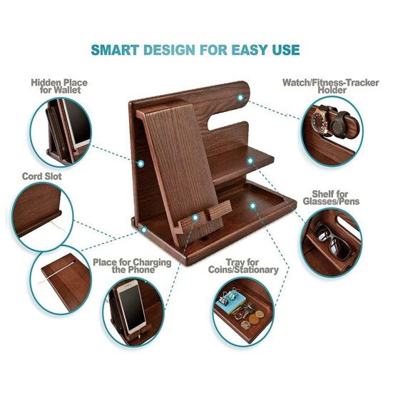 Phone Charging Stand Wooden Desk Organizer Rack Stable Groove Design Mobile Phone Holder for Home Room