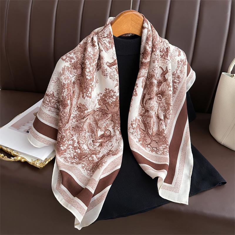 Fashion Aztec Ethnic Leopard Floral Square Silk Scarf Lady High Quality Print Soft Shawls and Wraps Bufanda Muslim Hijab 90*90Cm
