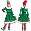 Womens Christmas Elf Costume Tinkle Bell Flannel Dress Belt Hat Striped Stockings Shoes Cosplay Set