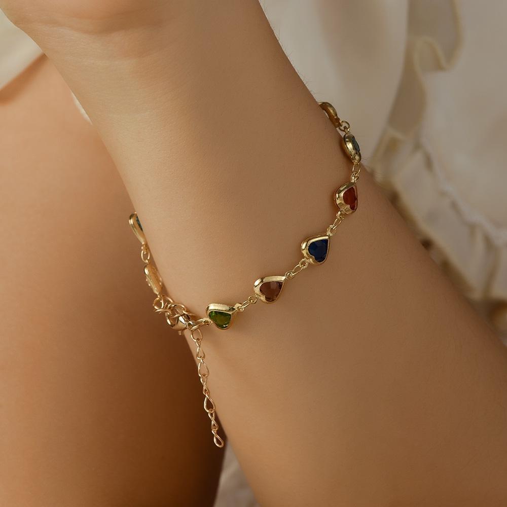 1Pc Exquisite Colorful Heart Bracelet for Women Charm Metal Chain Bracelets Party Birthday Jewelry Gift