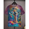 Summer Round Neck 3D Giraffe Graphic Print Top Fashionable Casual Short Sleeved Men's T-shirts