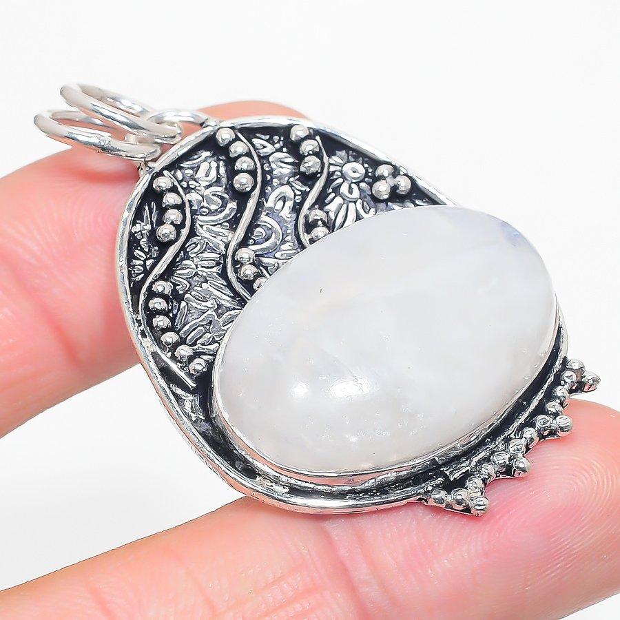 Rainbow Moonstone Handmade 925 Sterling Silver Gift Pendant 2.09" e0Q68