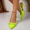 Light Green Bowkont Decoration Pumps Women Sexy Pointed Toe Sling Back Pumps Women Spike Thin High Heels Shoes Woman