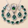Water Drop Jewelry Sets With Green Cubic Zirconia Bridal Necklace And Earrings For Women Wedding Accessory