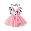 Baby Girls Summer Romper Dress 3 6 12 18 24 Months Flying Sleeve Cow Print Tulle Patchwork Romper with Headband