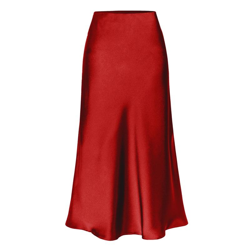 Elegant Temperament, High-quality Acetate Satin Elastic High-waist Split Mid-length Skirt