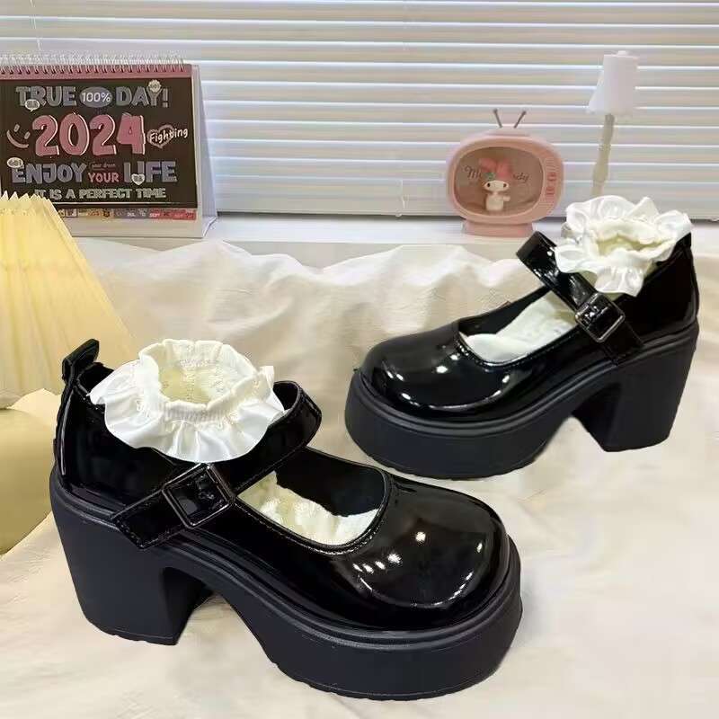 2025 Spring Lolita New Muffin Bow JK Single Shoes Japanese Lolita Sweet Cool Mary Jane Small Leather Shoes