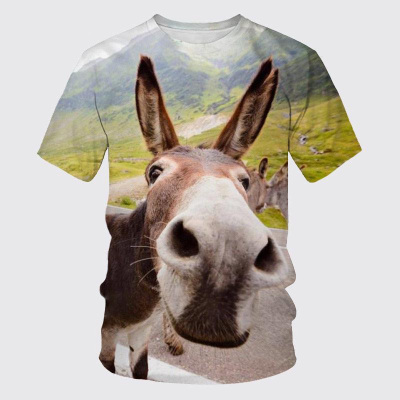 Summer 3D Animal Donkey Graphic T Shirts Men Fashion Casual Personality Printed Hip Hop Street Style Round Neck Short Sleeve