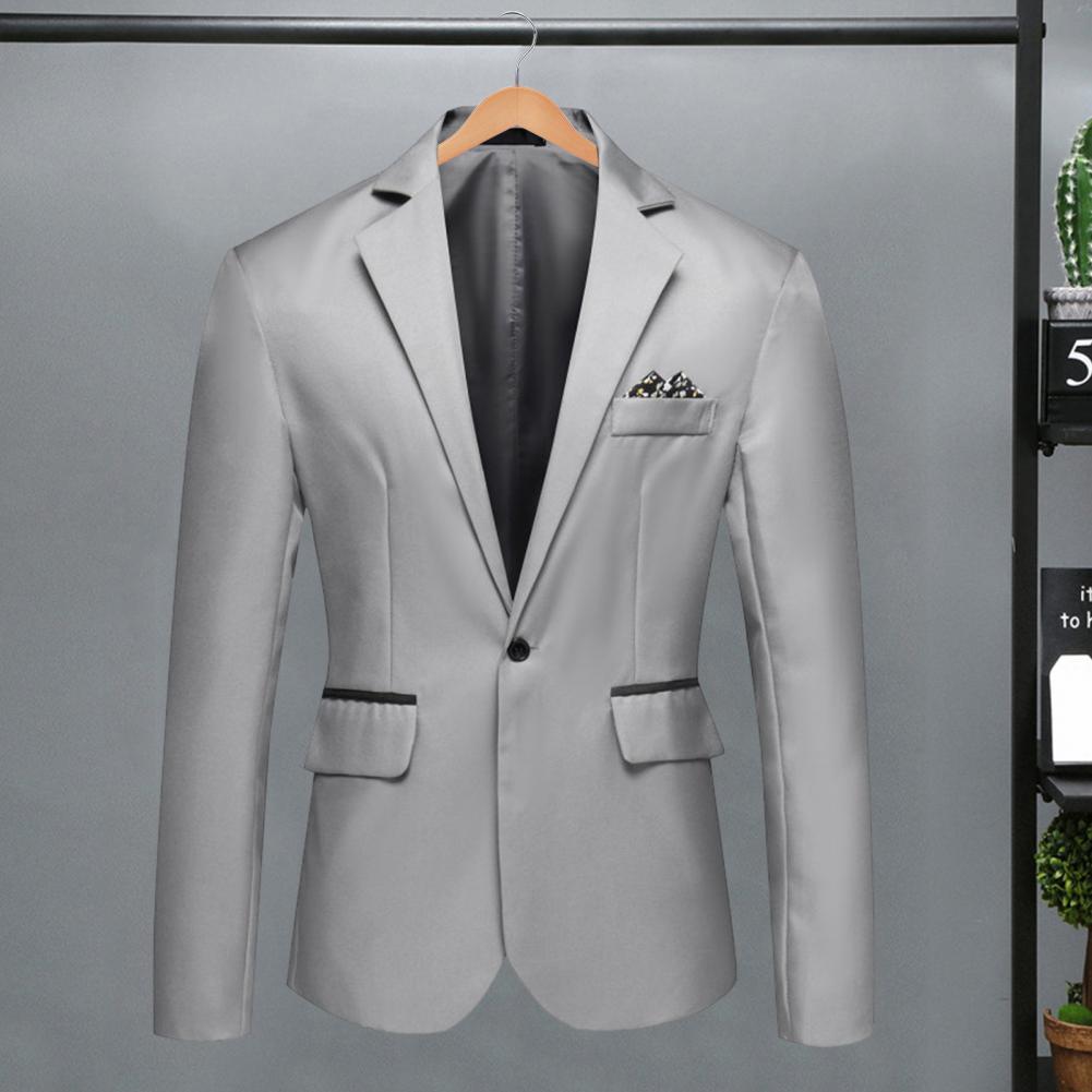 Пиджак с длинным рукавом, элегантный мужской пиджак на весну и осень с лацканами, застежкой на одну пуговицу, карманами с клапанами, формальный для А