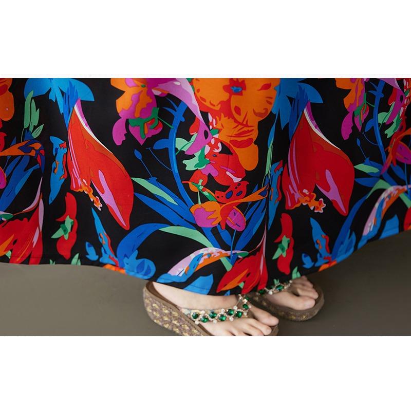 Dimanaf Plus Size New 2025 Women Summer Short Sleeve Dress Basic Casual Floral Loose Vintage Beach Long Dress