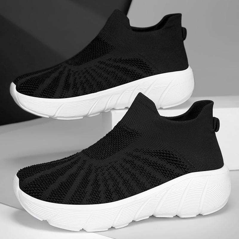 Outdoor Casual Running Shoes Men Slip-On Knitted Socks Sneakers Breathable Lightweight Mesh Lazy Shoes Easy Wear Rubber Outsole