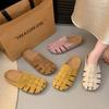 Niche Retro Woven Baotou Half Slippers Women's Shoes Outer Wear 2025 New Summer One-pedal Soft Sole