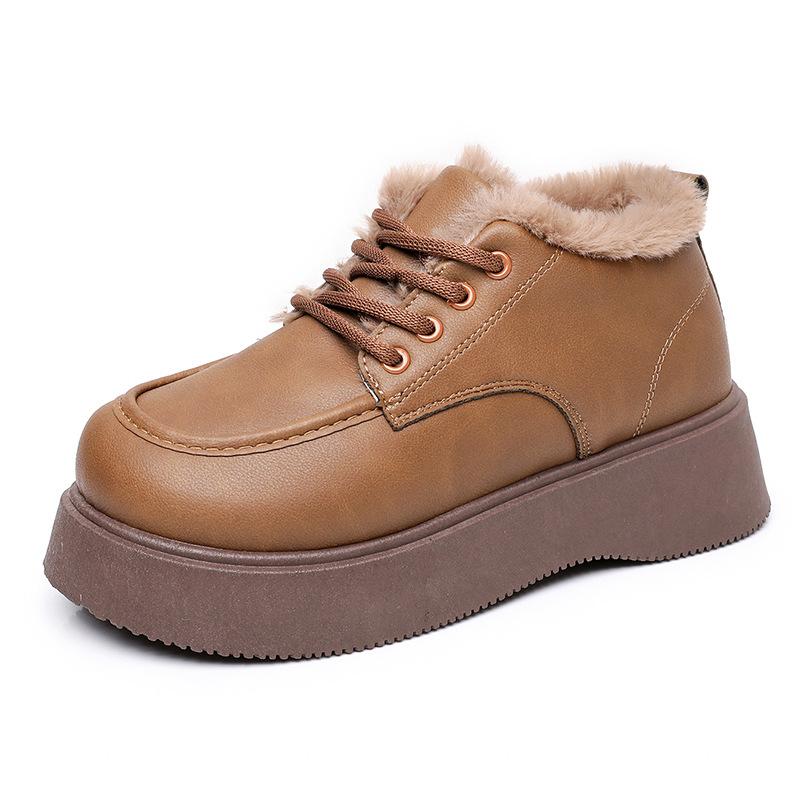 Retro Cotton Shoes with Fleece, Warm Snow Boots, Comfortable Thick-soled Anti-slip Shoes