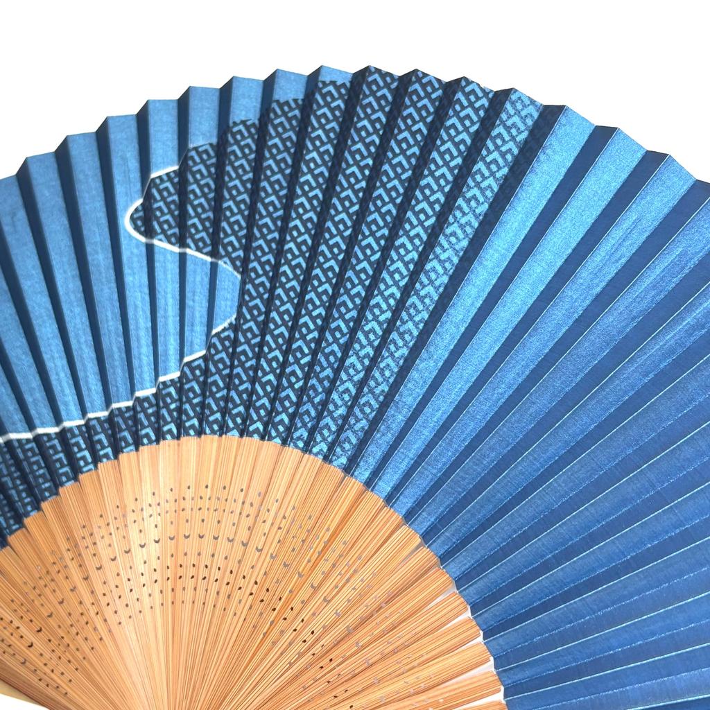 Hanakanzashi Folding Premium Paper Single Japanese Metallic Flowing Water Size 81 Men's Fan, Fan, Item, 21.5cm, Pattern, Blue, Design, (Blue)