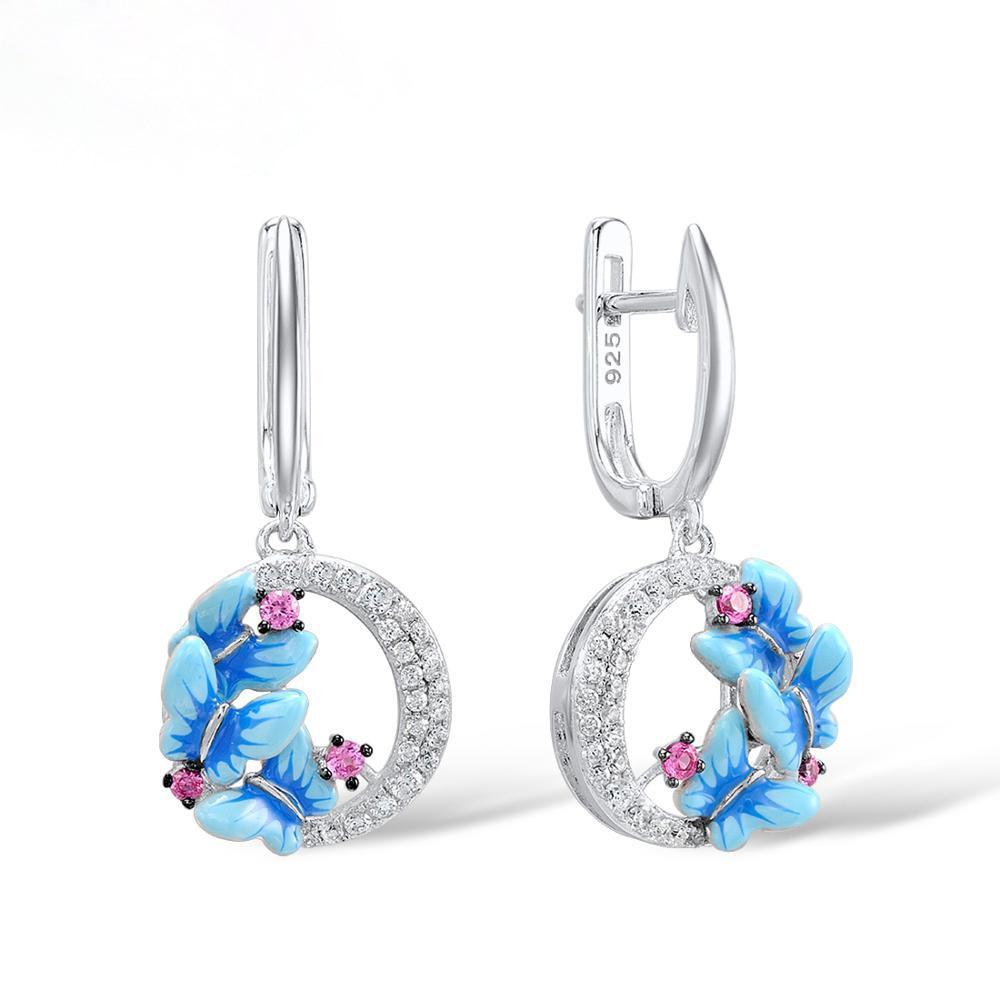 New Arrival Blue Flower Shape Stud Earrings Round Zircon Jewelry Fashion Women Girl Ear Accessories