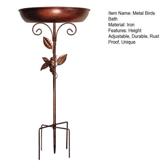 Metal Birds Bath Freestanding Birdbath Bowl with Stake Adjustable Height Birds Bath Feeder Tray for Garden Outdoor Decor