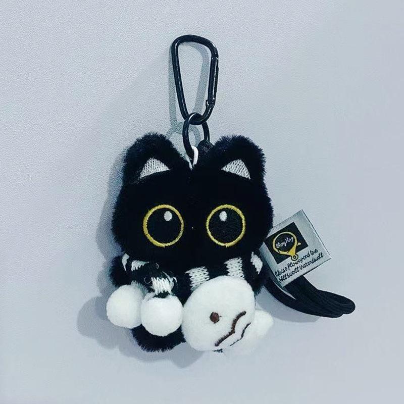 Kawaii Black Cat Plush Keychains Doll Pendant Cuddly Kitten Key Chain Ins Plush Keyring Doll for Boy Girl Cute Brithday Toy Gift