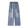 New Spring Summer Men's Vintage Jeans Multi Pocket Cargo Loose Casual Denim Pants Men Cotton Wide Leg Denim Trousers Streetwear