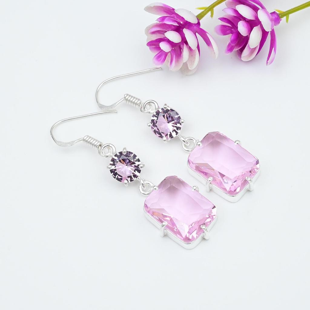 Pink Kunzite Earrings Gemstone Jewelry, 925 Solid Sterling Silver Earrings, Handmade Jewelry Birthstone Earrings, Gift For Him