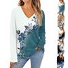 Women's Fashion Casual V Neck Long Sleeve Printed T-Shirt Ladies Top