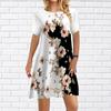 Women Casual Dress Summer Pink Flowers Print Dresses For Women O-neck Short Sleeve Dress Plus Size